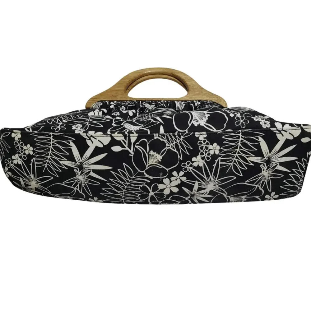 Black/white floral coquette top handle bag